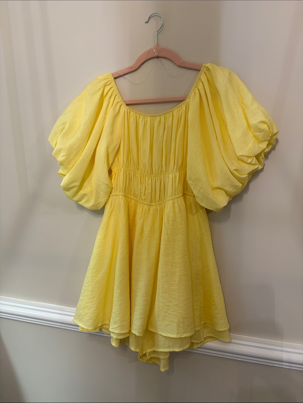 Yellow Puff Sleeve Juniors Romper